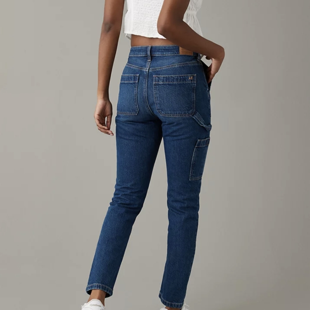 American eagle cargo carpenter mom jeans dark indigo sz 12 comfy waist band NEW
